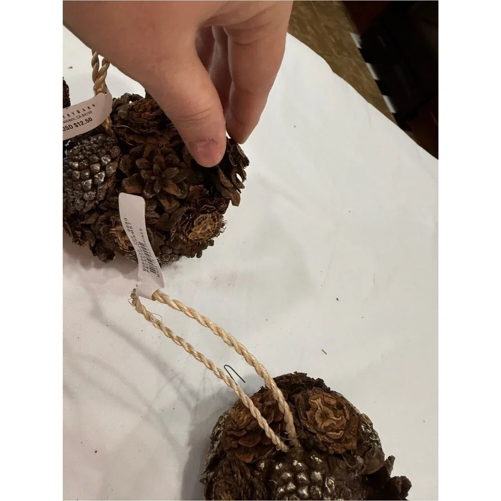 Pottery Barn Rustic Pinecone Ball Christmas Ornaments Set of 8 Woodland Holiday